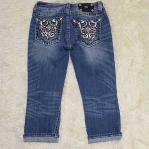 Miss Me Blue Cropped Jeans with Embellished Pockets